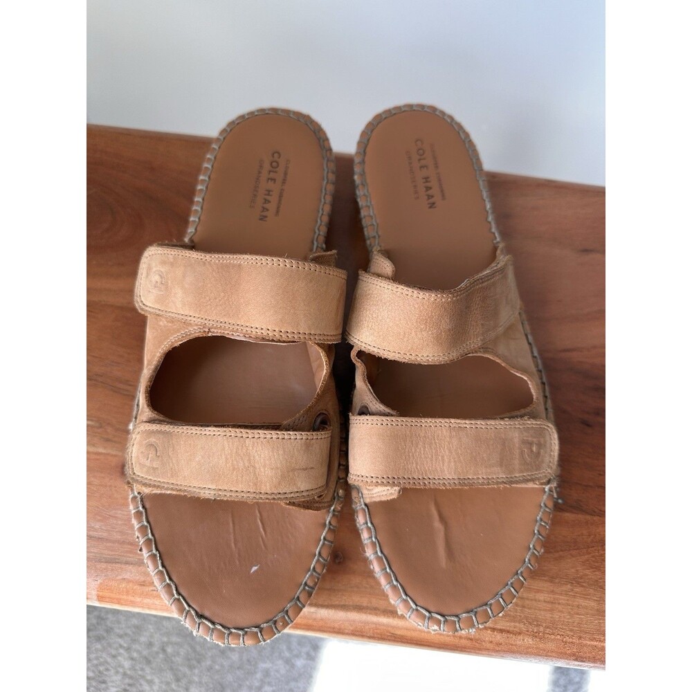 Cole Haan Cloudfeel Tan Leather Espadrille Slide Sandals Size 10 Boho Summer - Picture 3 of 7